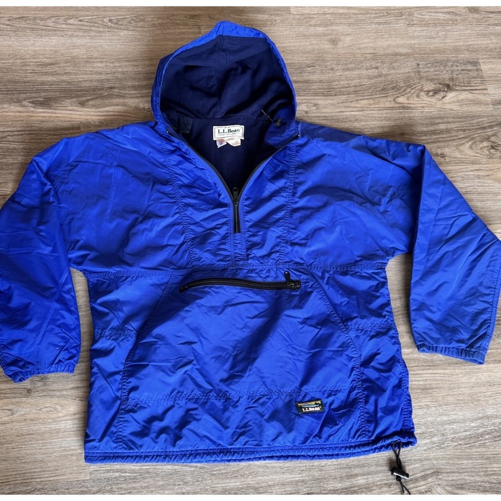 VINTAGE L.L.Bean Jacket Mens Large Fleece Lined Anorak Pullover USA Made 90s